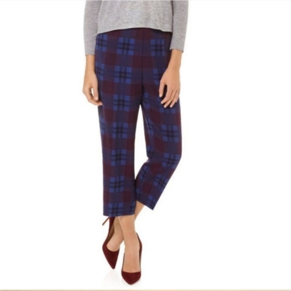 Babaton Plaid Trouser Pant Zipper Purple Cobalt Blue Size 2 can fit 4‌‌